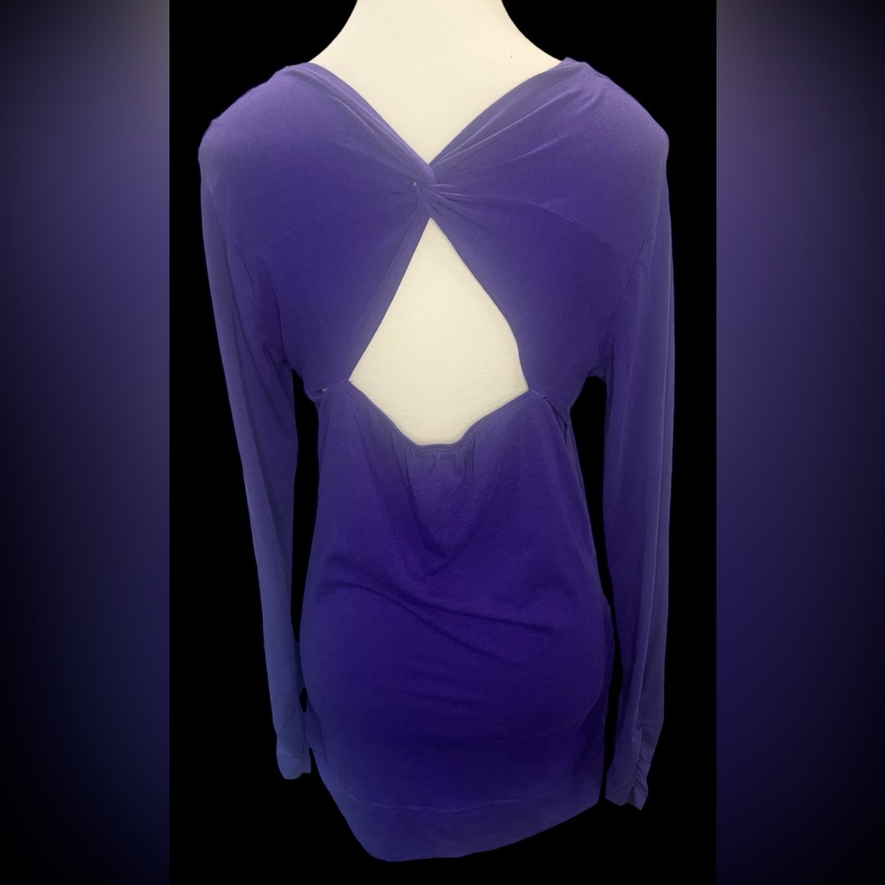 SOYBU Tunic Purple Open Back Yoga Top Ruching | Size Large | Ruched sides